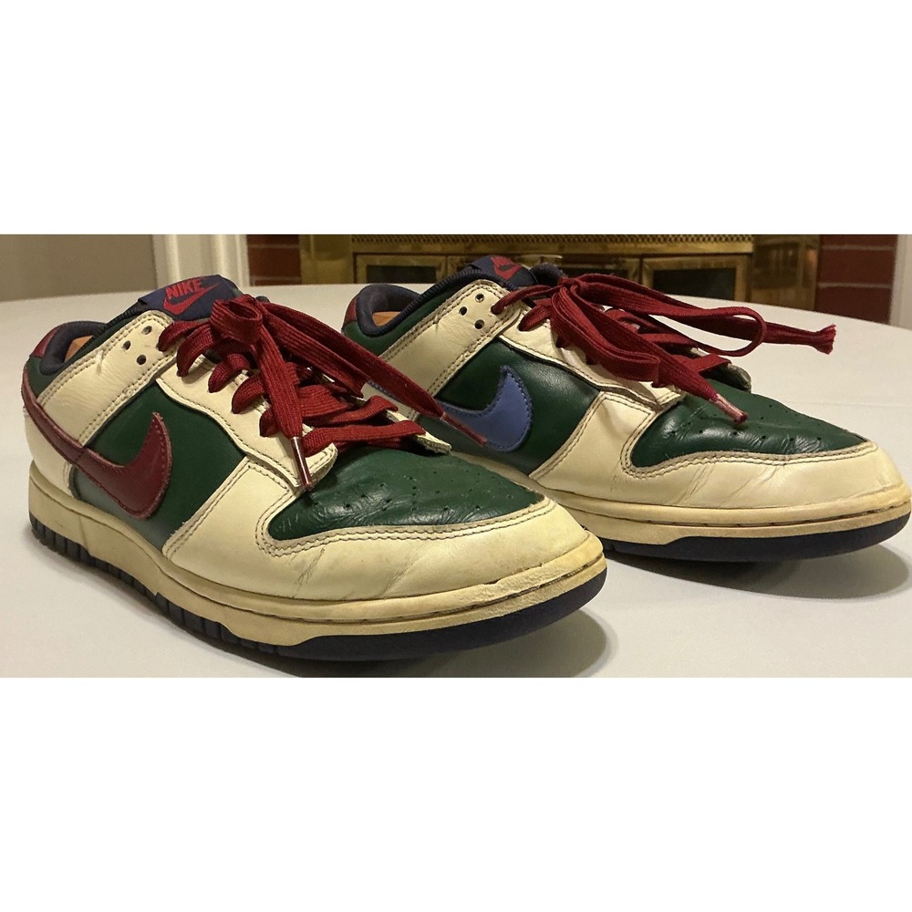 VTG Y2K Nike Dunk Low Men Sz 8 Viotech Mismatched Swoosh Green Cream Burgundy